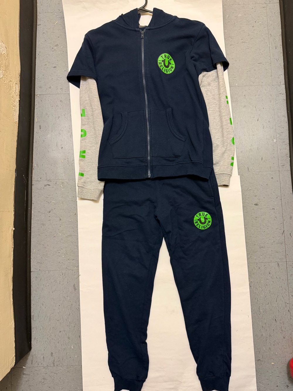 True Religion Kids Navy and Neon Green Logo Jog Set